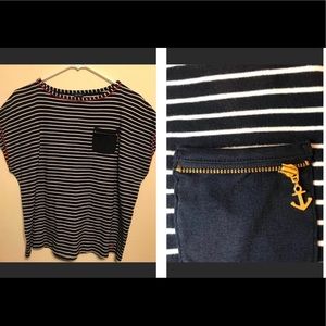 Nautica Blue White Stripe sailor top anchor zipper